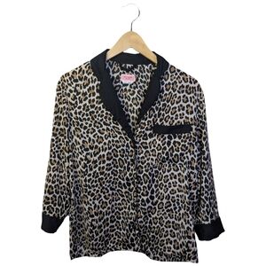 Kate Spade Leopard Print Button Up Pajama Top - Black and Brown | Size Small